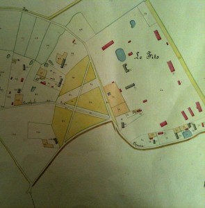 Cadastre  de 1828, plan de la cour-masure et du  froc du Fits. AD 27  cote 3PL1034 bis.
